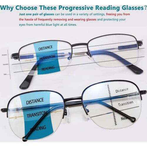 New Progressive Reading Glasses Men Women Blue Light Blocking Computer Reader Glasses Multifocal adjustment Eyewear 1.5