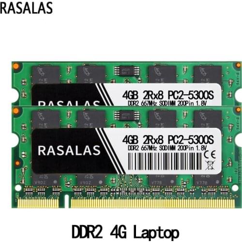 Rasalas Memory RAM DDR2 4G Laptop 5300 6400 667 800Mhz SODIMM 200pin 1.8V PC2 Notebook Memoria RAM for DDR2 Oперативная Nамять