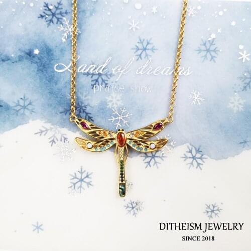 Necklace Dragonfly Colorful Stones 925 Stering Silver in Gold 2021 Brand New Link Chain Fine Jewelry Lucky Bijoux Gift For Women