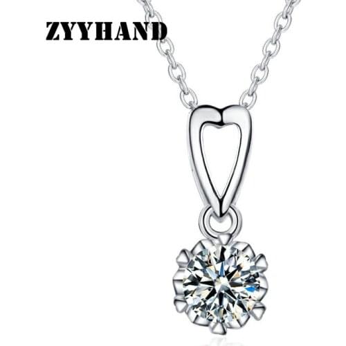 Platinum-Plated Clean Stone Women Necklace Girl Snow Heart Cross Chain Lady Romantic Wedding Party Pendant Neck Jewelry