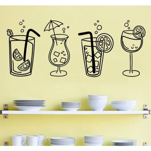 Suitable For Kitchen Bar Restaurant Decoration Vinyl Wall Decals Cocktail Drink Showcase Glass Interior Wall Stickers