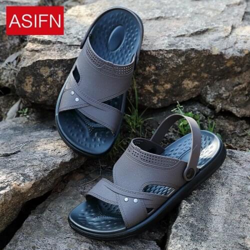 Mens Middle-aged Sandals Trend Thick Soft-soled Dual-use Casual Beach Shoes Slippers Men House Slippers Mens Shoes