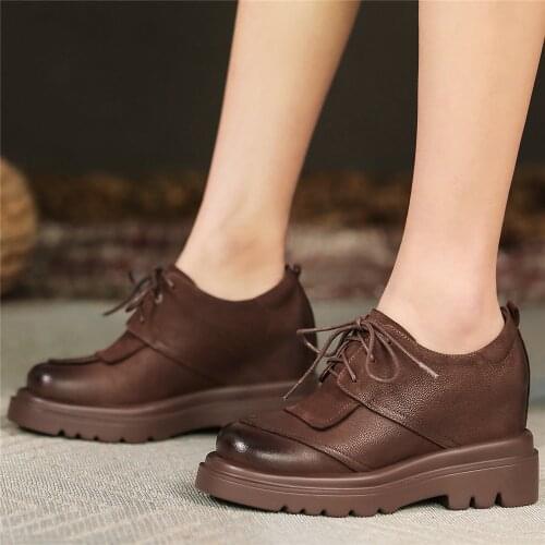 Lace Up Riding Boots Women Genuine Leather Wedges High Heel Pumps Shoes Female Chunky Platform Fashion Sneakers Casual Shoes