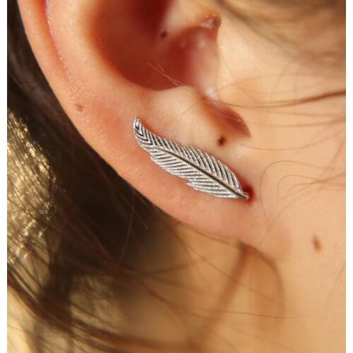 925 sterling silver simple feather earring long climber earrings simple minimal jewelry