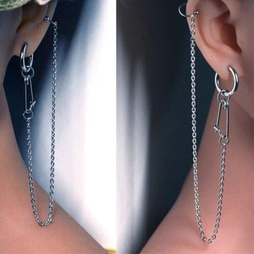 Punk Style Cool Personality Nose Chain Fake Earrings Lip Ring With Long Chains Trendy Piercings Earring Ear Clip Body Jewelery