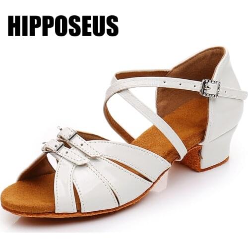 Women Tango Dance Shoes Girls Latin Modern Ballroom Shoes Pu/Satin Soft Bottom Dancing Shoes Children Kids Low Heel Dance Shoes