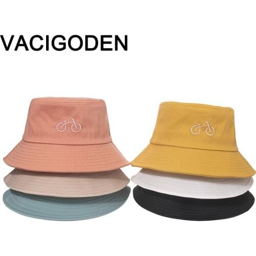 VACIGODEN Women Fashion Bucket Hat Bike Embroidered Solid Colors Fedoras Outdoor Chapeau Fisherman Caps De Pescador Gorros