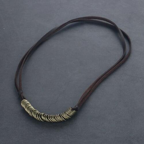 Vintage Geometric Round Bronze Color Circle Coin Adjustable Leather Rope Chain Necklaces for Men Collars Choker Neck Jewelry