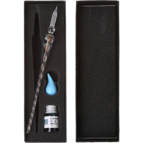 Vintage Handmade Art Elegant Crystal Glass Dip Pen Sign Ink Pens Gift