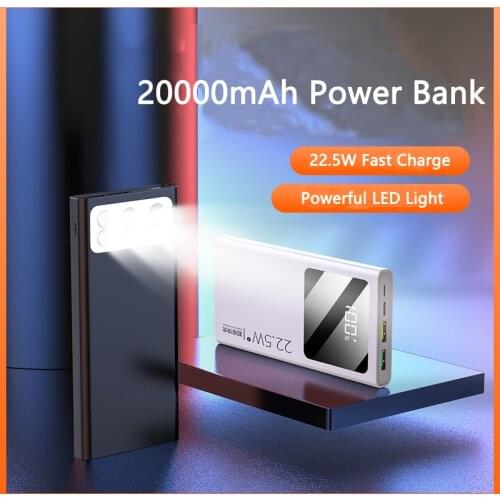 20000mAh Powerbank 22.5W Two-Way Fast Charging Power Bank Portable Charger Exterbal Battery For iPhone Xiaomi mi with LED Light