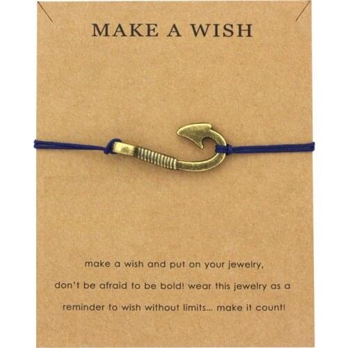 Make a Wish Jewelry Silver Brass Arrow Sailing Fish Hook Rudder Seahorse Starfish Mermaid Seashells Charm Men Bracelet for Women