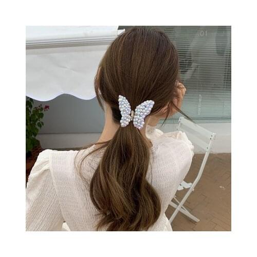 2021 Summer Small Transparent Butterfly Hair Claws Hairpin Cute Transparent Grabs Acrylic Pearl Hair Clip for Women Accessories