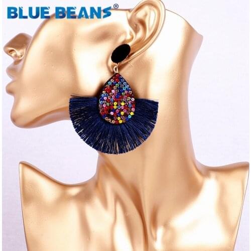 Earrings tassel bohemian blue statement luxury long earring handmade gifts women geometric fringe fashion big wedding thread new