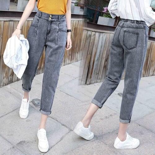 LIBERJOG Woman Jeans Loose Harem Cotton Nine Part Denim Pants High Waist Wide Leg Ankle Length Spring Autumn Female