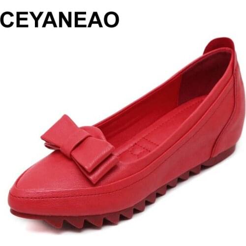 CEYANEAO adies Casual Lace Up Height Increasing Wedge Shoes Fashion Bow Pointed Toe Lace Up Women Wedges High Heels Shoes Woman