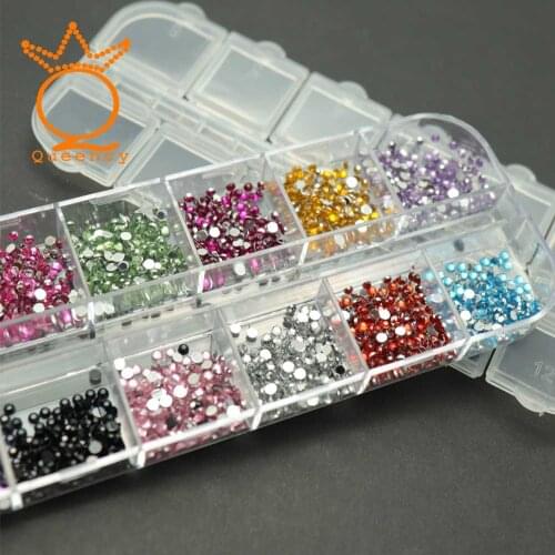 12pcs/box 3D Broken Glass Rhinestones Stickers Nail Decoration Round Colorful Glitters With Hard Case DIY Nail Art Decorations
