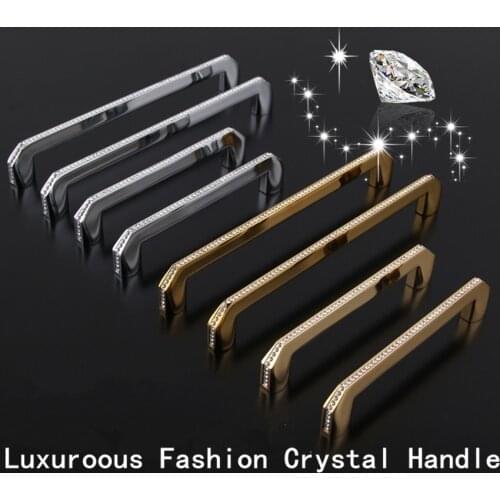 192mm fashion deluxe crystal villadom furniture handle 128mm silver gold kitchen cabinet cupboard door pull diamond handle knob