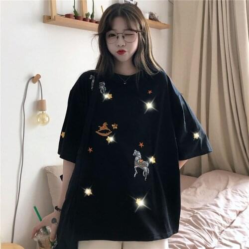 2020 summer fashion t shirt women harajuku streetwear cartoon unicorn print cotton t-shirt o-neck loose tshirt tops plus size