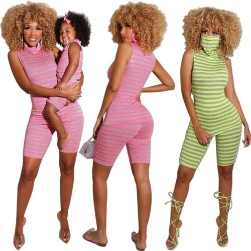 2021 Family Matching Outfits Mother Daughter Bodysuit Women Girl Sling Romper Baby Kids Clothes For Babies Family Clothing Sets