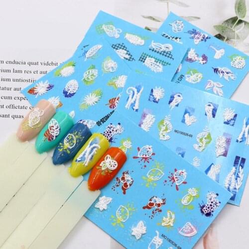 5D Acrylic Engraved Nail Art Sticker Fashion Relief Stereo Flower Leaf Shape Decal DIY Nail Decoration Mirror Mobile Phone Case