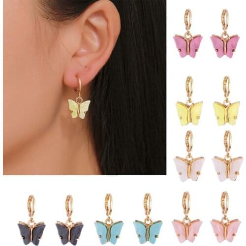6 Colors Butterfly Drop Earrings Tiny Dainty Mini Butterfly Hoop Earrings Set Jewelry for Women Girls