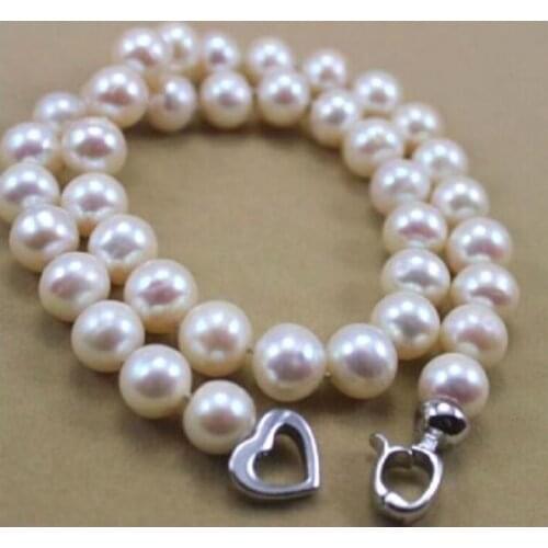 9-10MM NATURAL WHITE SOUTH SEA PEARL NECKLACE 18" 925 silver clasp AAA >Dongguan girl Store free shipping