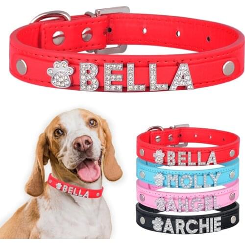 Free Rhinestone Letters Pet Dog Collars with Buckle Puppy Cat Necklace & Charms Personalized DIY Name Dog Collar Leather collar