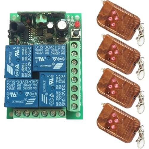 DC 12V 315/433MHz Remote Switch Control Wireless Light Switch 4 Channels (4 Relays)1 Receiver & 2Transmitters