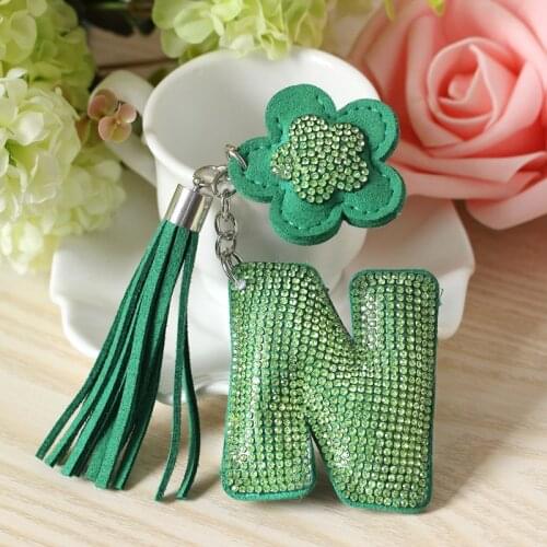 ZOSHI Handmade Letter N Keychains Alloy Charm Leather Tassel Car Keyring With Rhinestone porte clef for Women Bag Pendant Gift