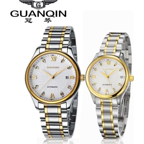 GUANQIN Luxury Lovers Watch Top Brand Women Men Watches Waterproof Hardlex Crystal 316L Stainless Steel Couple Watches 2 Pieces