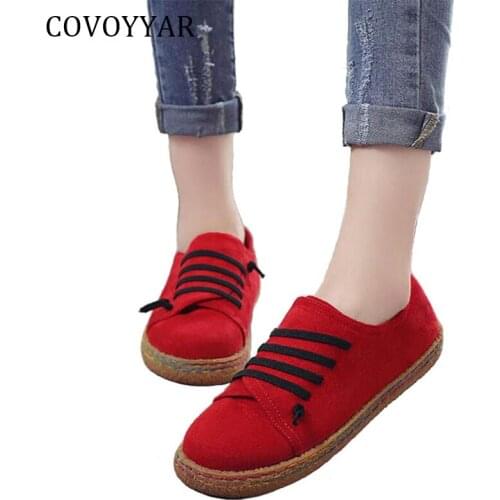 COVOYYAR 2019 Spring Women Flat Shoes Autumn Comfort Flock Women Loafers Canvas Lady Flats Causal Shoes Slip On Big Sizes WFS278