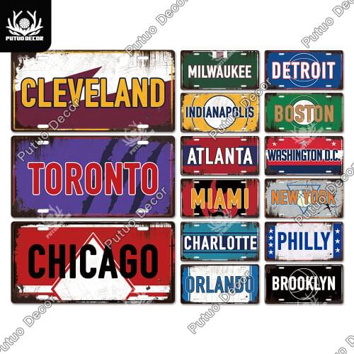 Putuo Decor Rust Wall American City Tin Sign Licenses Plate Decor Plaque Metal Vintage Bar Pub Man Cave Home Wall Decoration