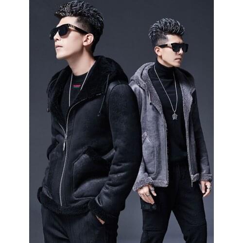 Mens Winter Jacket Real Sheep Shearling Fur Coat Alpaca Coats Double Side Wear Suede Short Jackets Plus Size MC12C180 MY1249