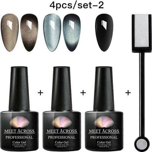MEET ACROSS Magnet Nail Gel Polish 5D Cat Eye UV Gel Nail Polish Chameleon Magnetic Gel Varnishes Soak Off Enamel