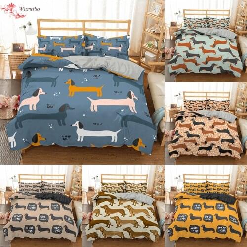 Homesky Cartoon Dachshund Bedding Set Cute Sausage Dog Duvet Cover Set Pet Printed Comforter Sets Bed Linen Bedclothes
