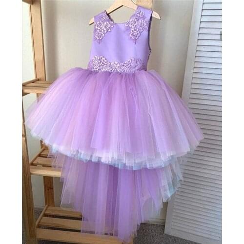 Lilac Tulle Flower Girl Dresses Hi-Lo Style Little Girls Dresses Birthday Gowns Pageant Dresses for Ceremony