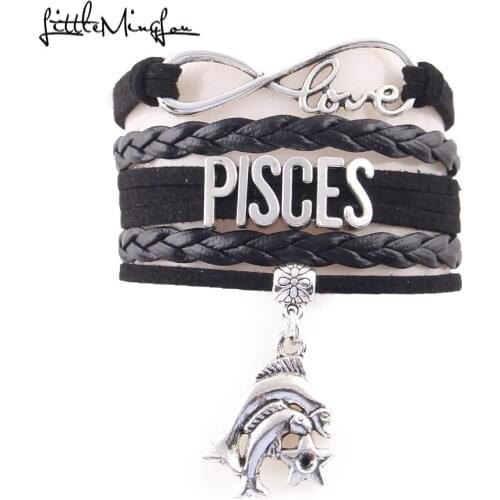 Little MingLou Infinity love 12 constellation bracelet Zodiac Sign charm leather wrap men bracelets & bangles for women jewelry