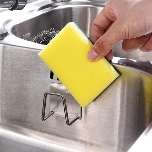 Multi Purpose Stainless Steel Sponge Storage Rack Self Adhesive Free Perforation Kitchen Sink Soap Drain Rack Bathroom Accessori