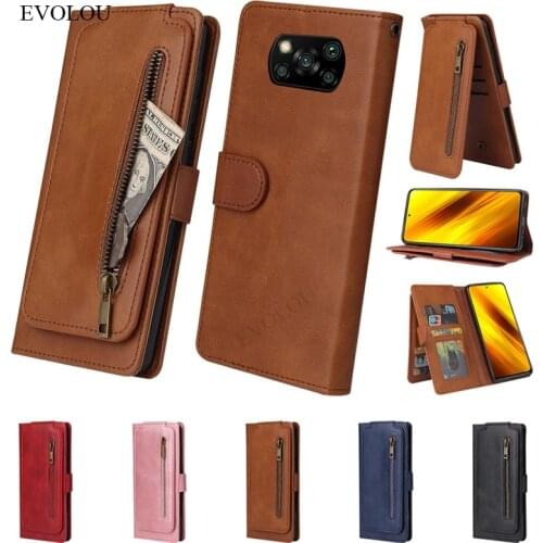 Multifunction Zipper Wallet Flip Leather Case for Xiaomi POCO X3 NFC Mi 10t Pro Redmi Note 9 Pro Max 9s magnetic Phone Bag Cover