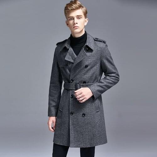 Men Slim Winter Wool Woolen Overcoat Mens Casual England Fashion Double Breasted Windbreaker Jacket Mens Trench Coat Jackets