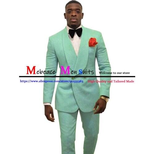 2021 Autumn New Custom Made Mint Green Shawl Lapel Mens Suit Set Formal Wedding Prom Groom Tuxedo 2 Pieces Suit (Jacket+Pants)