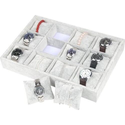 New Arrival Ice Grey Velvet Jewelry Tray Jewelllery Storage Box Watch Holder Necklace Ring Earrings Pendant Display Organizer