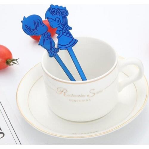 Couple Coffee Scoops Stainless Steel Gold Plated Mini Spoon Stir Supplies Restaurant Hotel Bar Kitchen Tool Valentines Day Gift