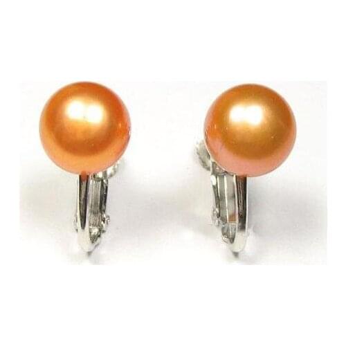 Stunning Pearl Earrings,Genuine AAA 8-9MM Orange Genuine Freshwater Pearl WGP Screw Clip Earrings,Fashion Women Birthday Gift