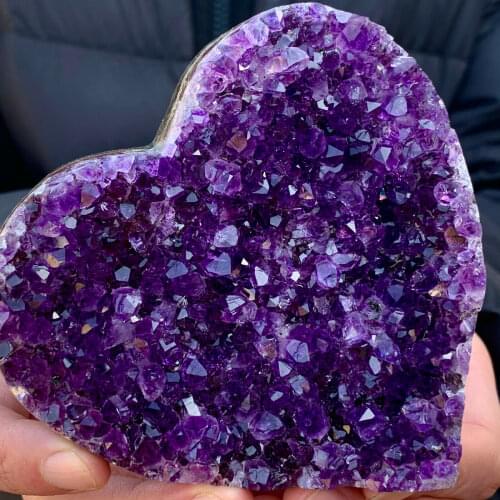 Natural heart-shaped amethyst gem quartz cluster crystal sample