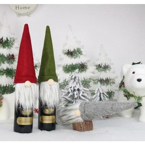 Christmas Wine Bottle Cover Handmade Swedish Gnomes Wine Bottle Toppers for Xmas Home Party Table Decorations Xmas Gifts