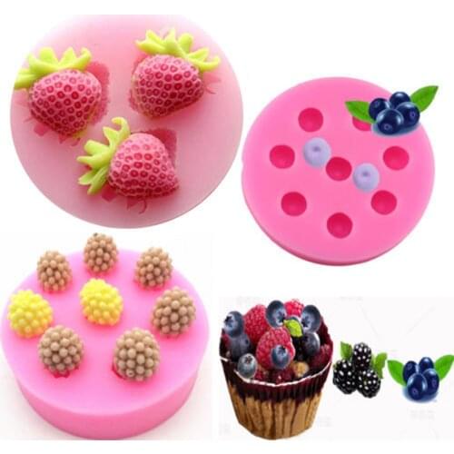 Christmas 3D Fruit Strawberry Raspberry Blueberry Silicone Fondant Mold Candy Cake Decor Chocolate Sugarcraft Mould Tools