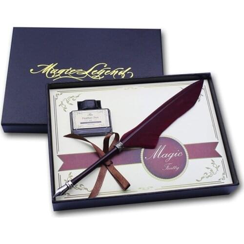 Mini Antique Quill Feather Dip Pen Writing Ink Set Stationery Gift Box Calligraphy Quill Dip Fountain Pen For Gifts