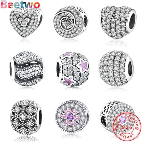 925 Sterling Silver Pave Zircon Star Charms Fit Original Pandora Charms Bracelets Beads For Jewelry Making Women Berloque