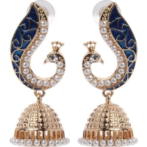 Beautiful workmanship Retro Indian Bollywood Kundan Peacock Jhumka Jhumki Drop Earrings Gypsy Jewelry